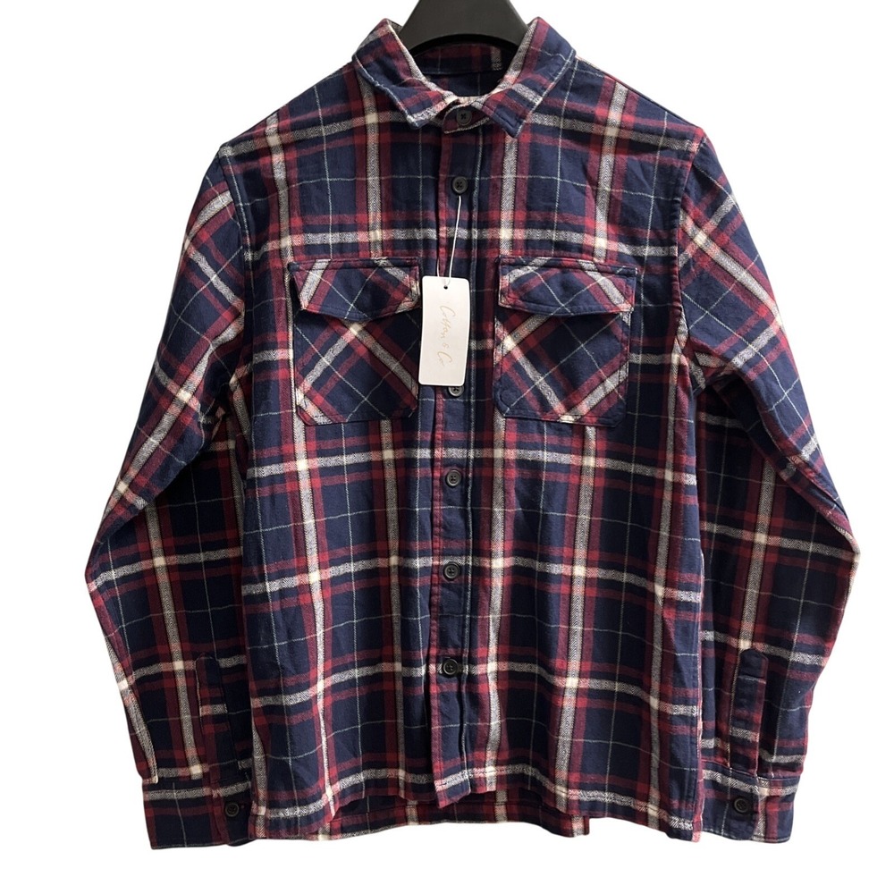 Cotton Club Flannel Shacket Men S Blue Plaid Button Down Overshirt Chore Outdoor